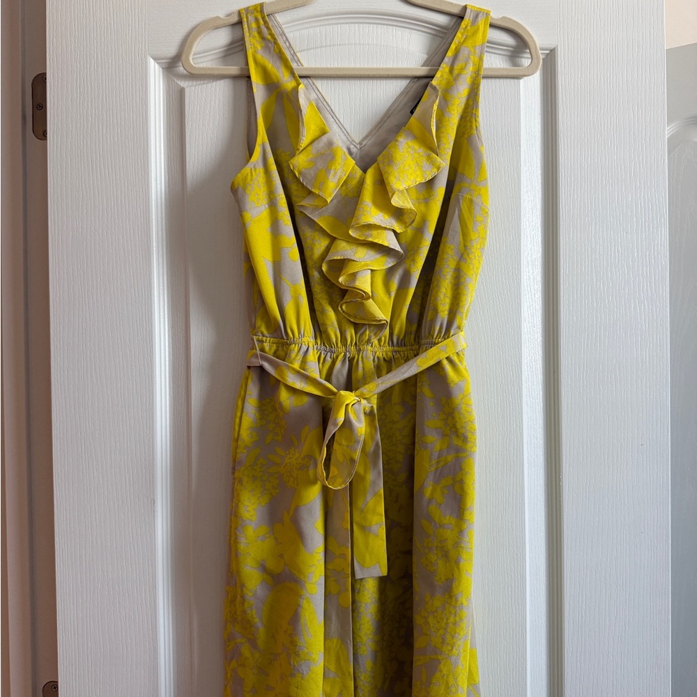 Express Yellow and Gray Ruffle Midi Dress